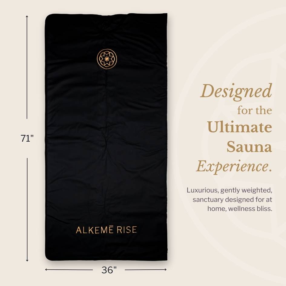 Dimensions of the alkeme rise infrared sauna blanket (71" x 36").