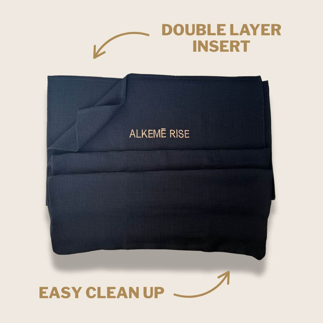 Showing the towel insert bunched up. Waffle texture displayed.