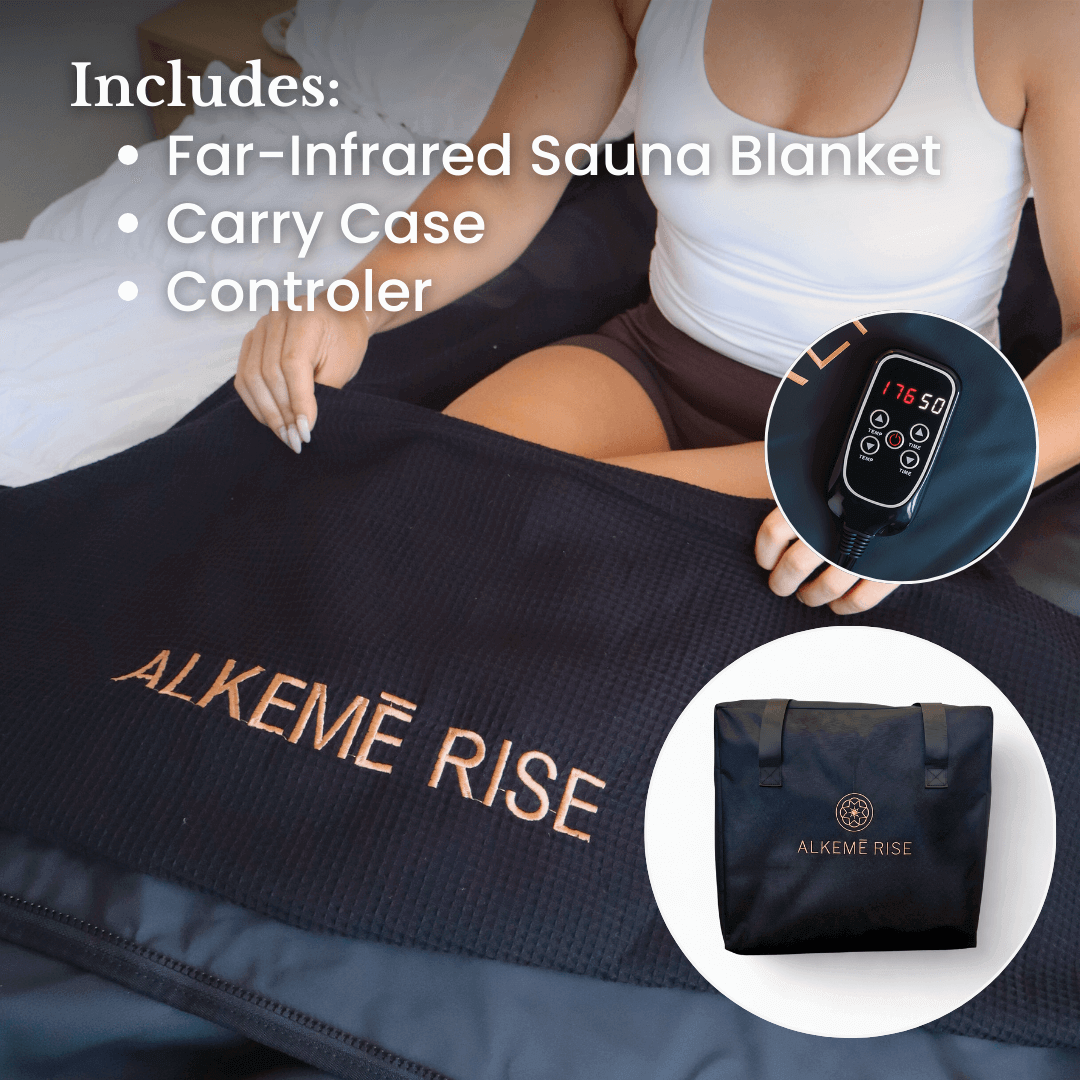 women climbing into the infrared sauna blanket